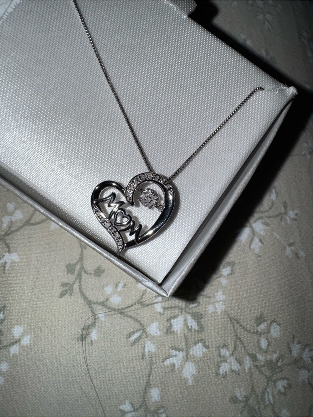Diamond Supply Co. Silver 'Mom' Heart Necklace with Crystal Accent